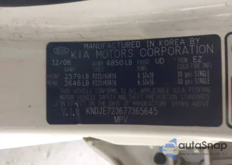 2007 Kia Sportage Lx V6 z USA, uszkodzony, nr VIN KNDJE723677365645